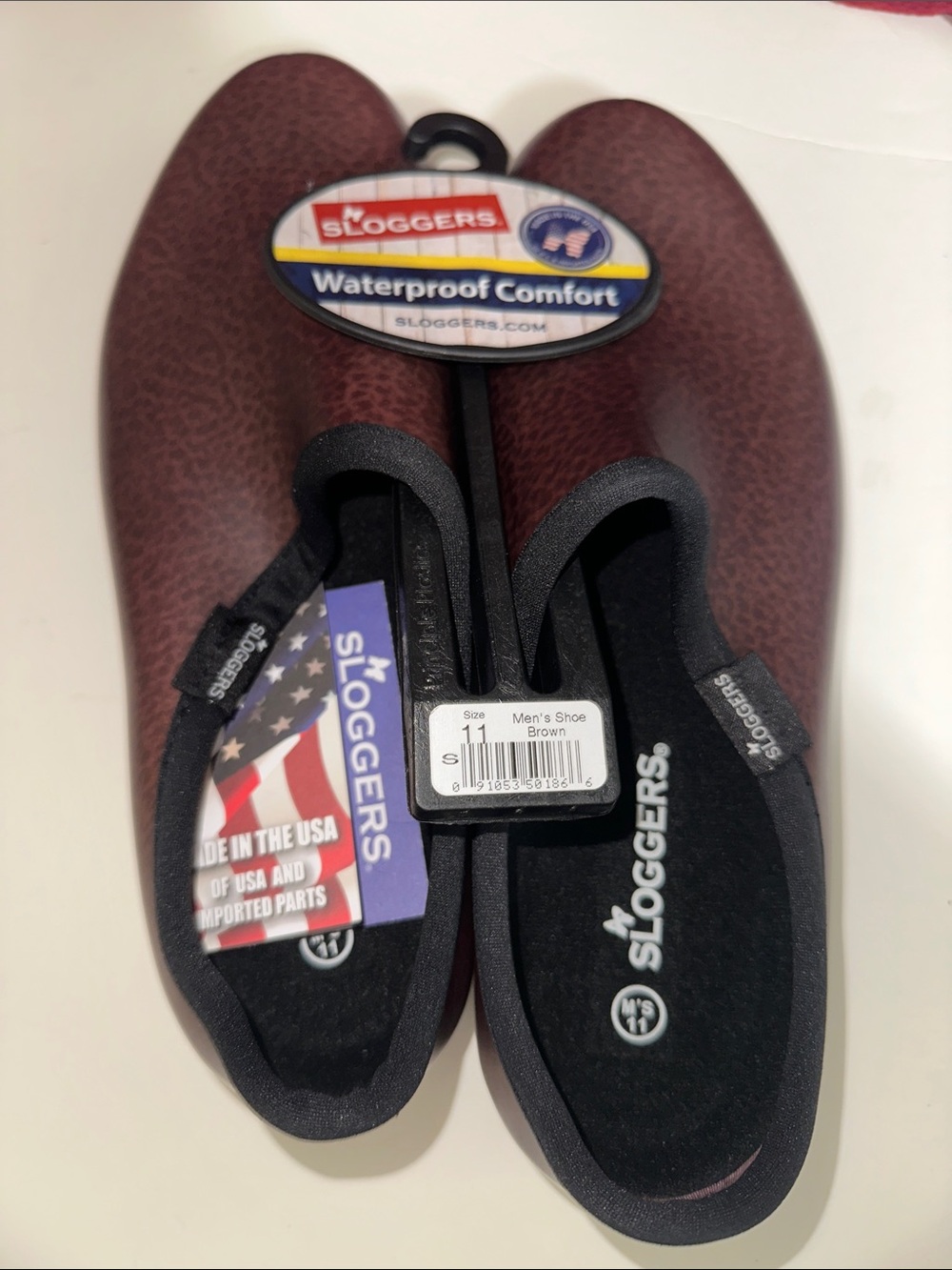 Sloggers Men’s Waterproof Slip-On Clogs in Brown with Black Trim